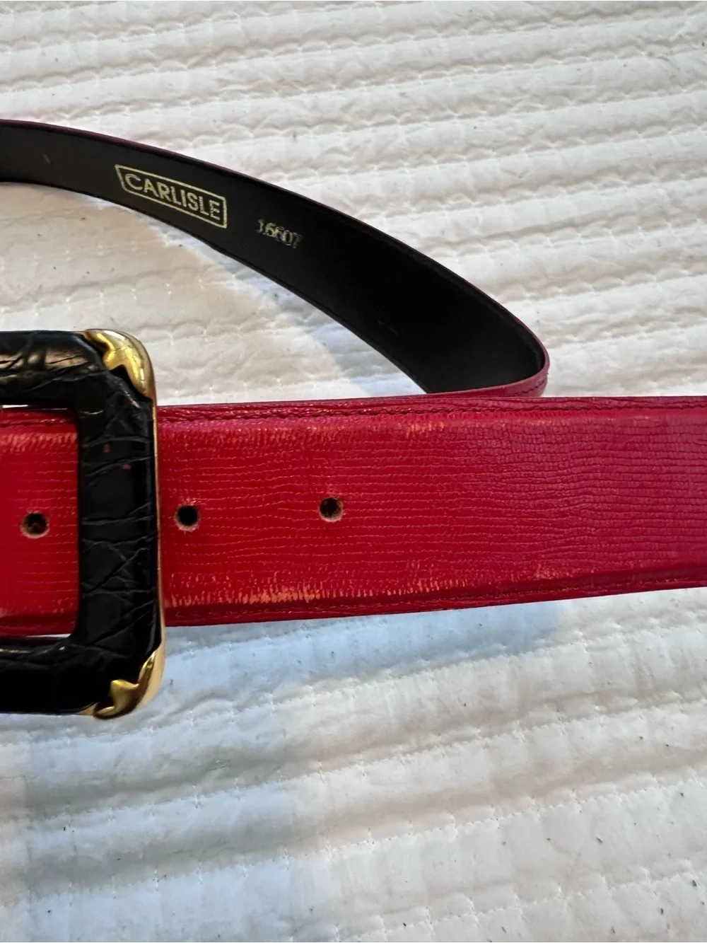 Vintage Carlisle Red with black buckle gold accent belt sz Small